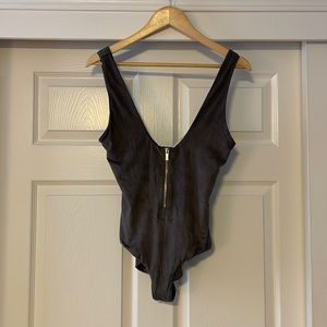 House of CB Grey Suede Bodysuit | Size S